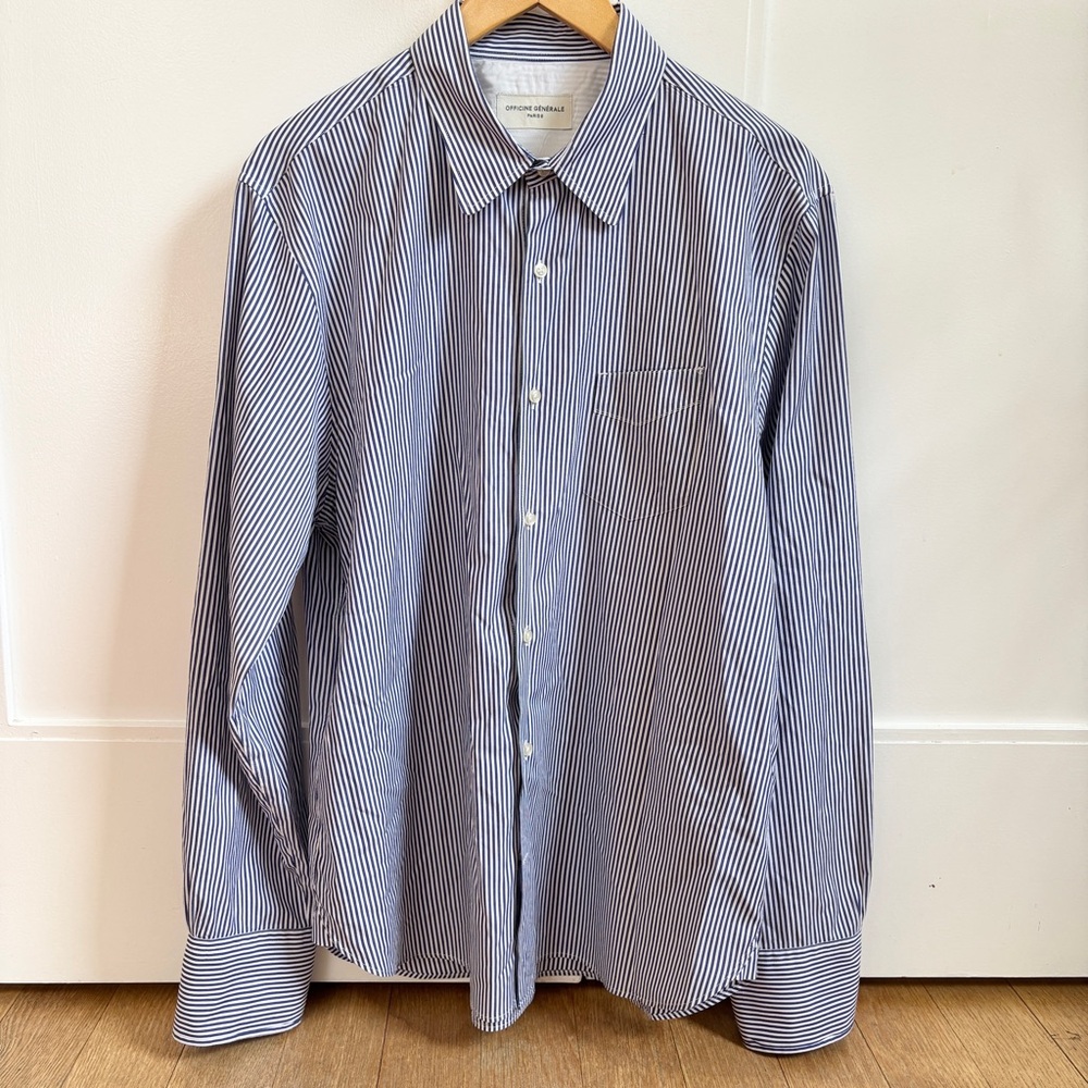 OFFICINE GENERALE men’s blue and white striped shirt